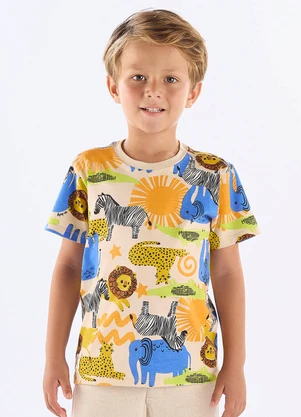 Up Baby - Camiseta Safári Infantil em Algodão Branco - UP BABY