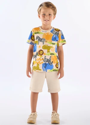 Up Baby - Camiseta Safári Infantil em Algodão Branco - UP BABY