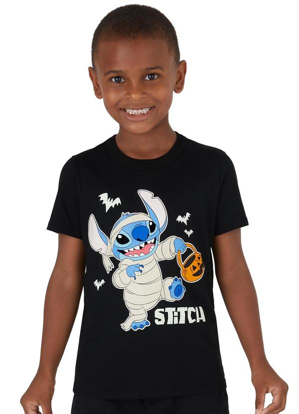 Malwee Kids - Camiseta Stitch Brilha no Escuro Preto