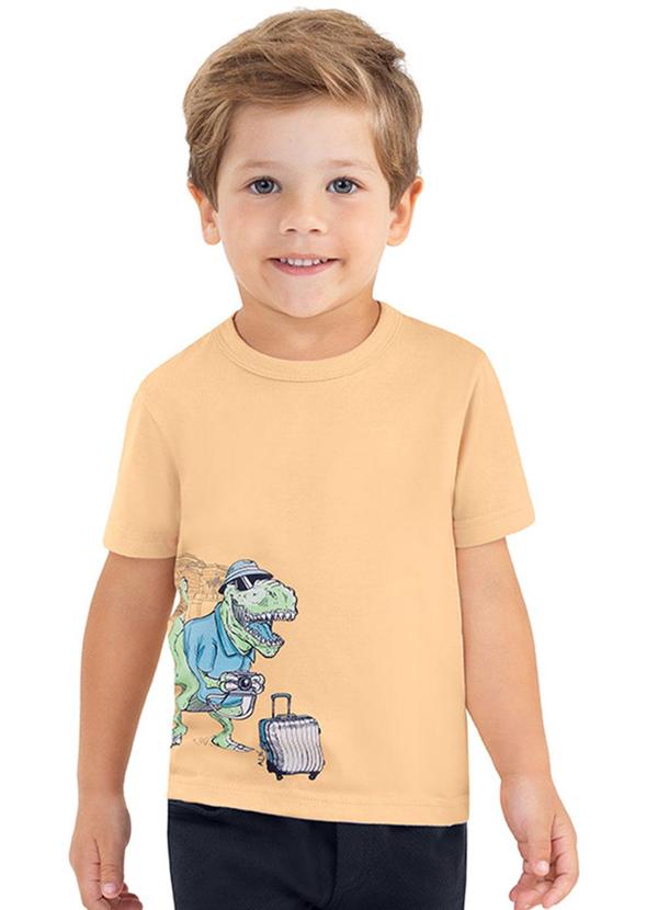 Alenice - Camiseta T-Rex Aventureiro Menino Laranja