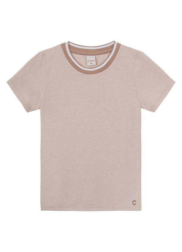 Carinhoso - Camiseta Taupe Fio a Fio com Bordado Menino