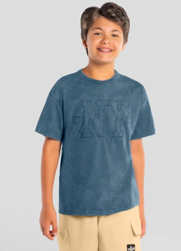 Brandili - Camiseta Teen Menino em Meia Malha Azul