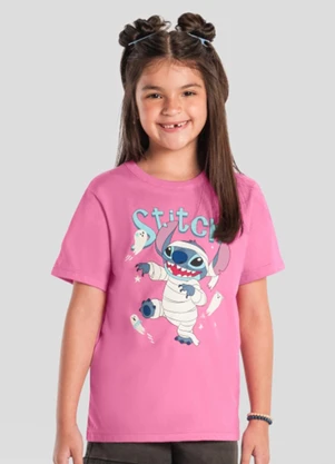 Brandili - Camiseta Unissex do Stitch Brilha no Escuro Rosa - BRANDILI
