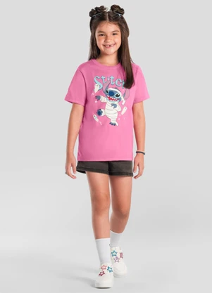Brandili - Camiseta Unissex do Stitch Brilha no Escuro Rosa - BRANDILI