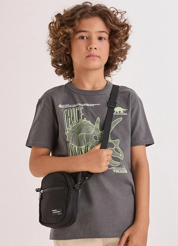 Youccie - Camiseta Verde com Estampa de Dino Cinza