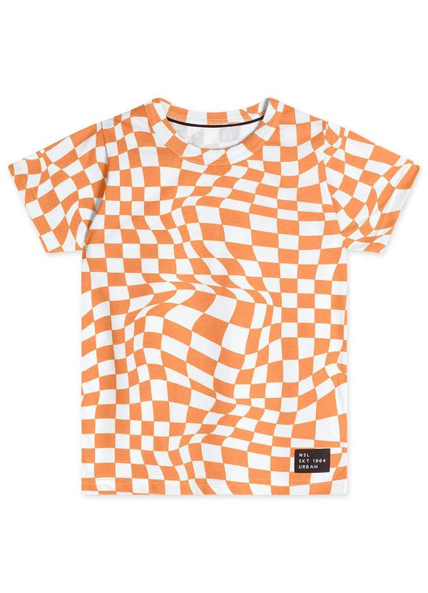 Marisol - Camiseta Xadrez Masculina Laranja