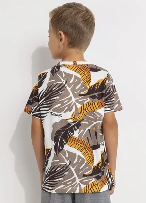 Fakini - Camiseta com Estampa Folhas Bege - FAKINI