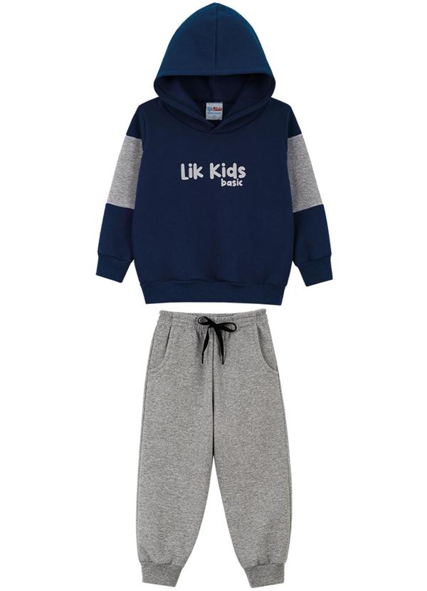 Lik Kids - Conjunto Blusão c/ Capuz e Calça 2 Cabos Azul