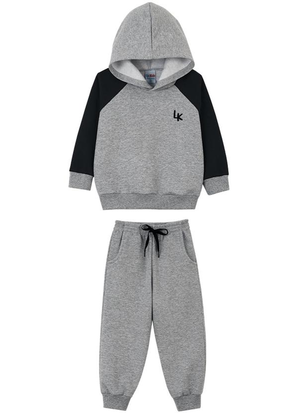 Lik Kids - Conjunto Blusão Raglan com Capuz e Calça Cinza
