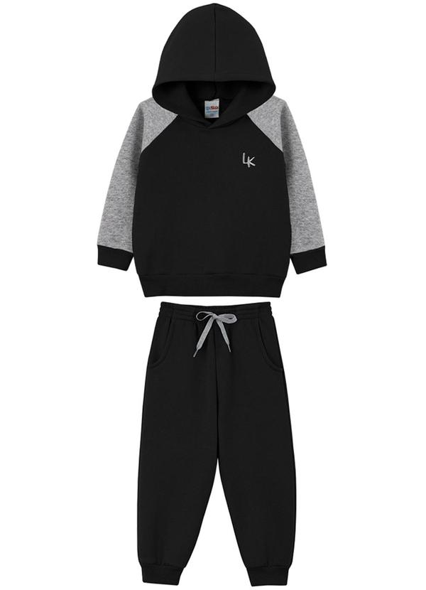 Lik Kids - Conjunto Blusão Raglan com Capuz e Calça Preto