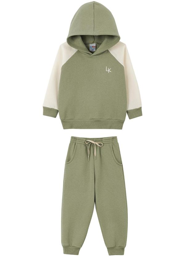Lik Kids - Conjunto Blusão Raglan com Capuz e Calça Verde