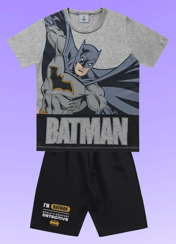 Conjunto Camiseta/Bermuda Batman Cinza Fakini Kids
