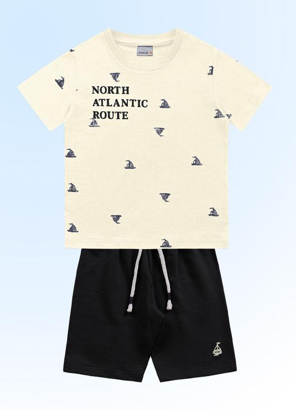Fakini Kids - Conjunto Camiseta/Bermuda Bege