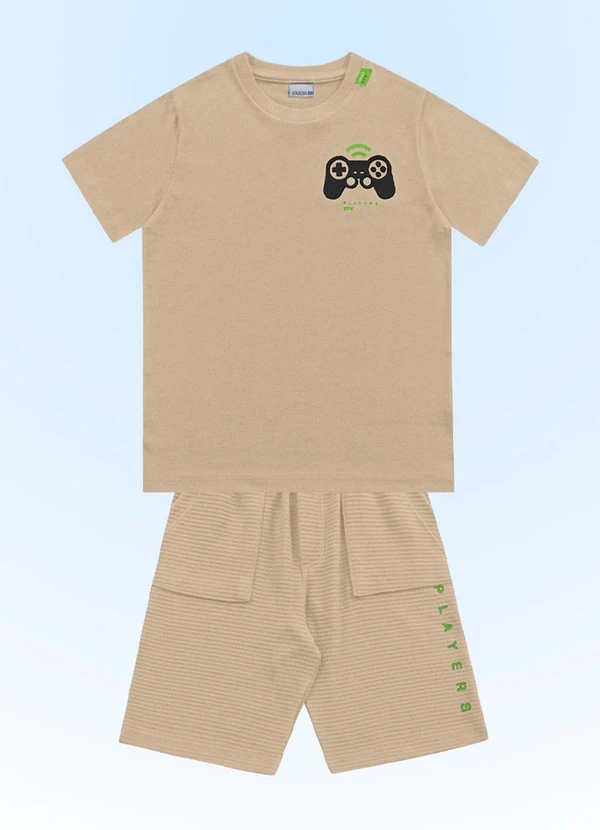 Fakini Kids - Conjunto Camiseta/Bermuda Bege