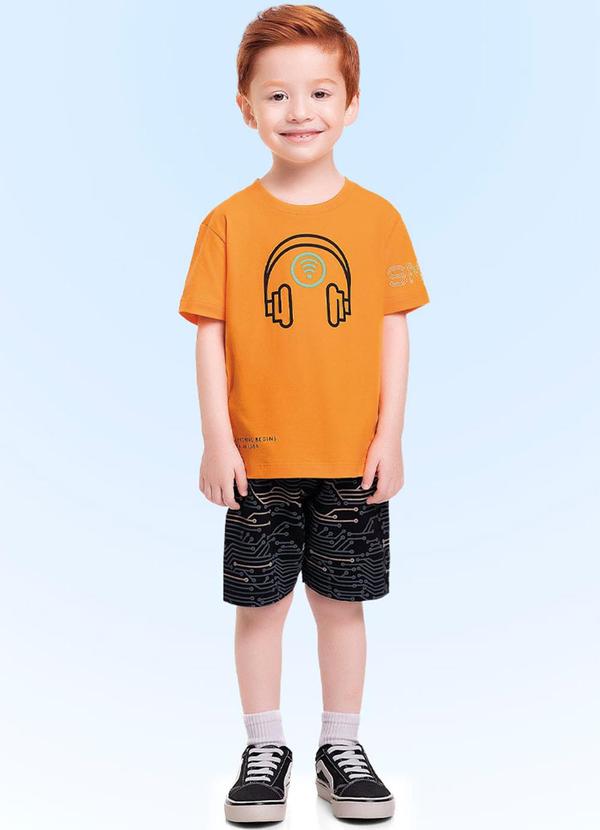 Fakini Kids - Conjunto Camiseta/Bermuda Laranja