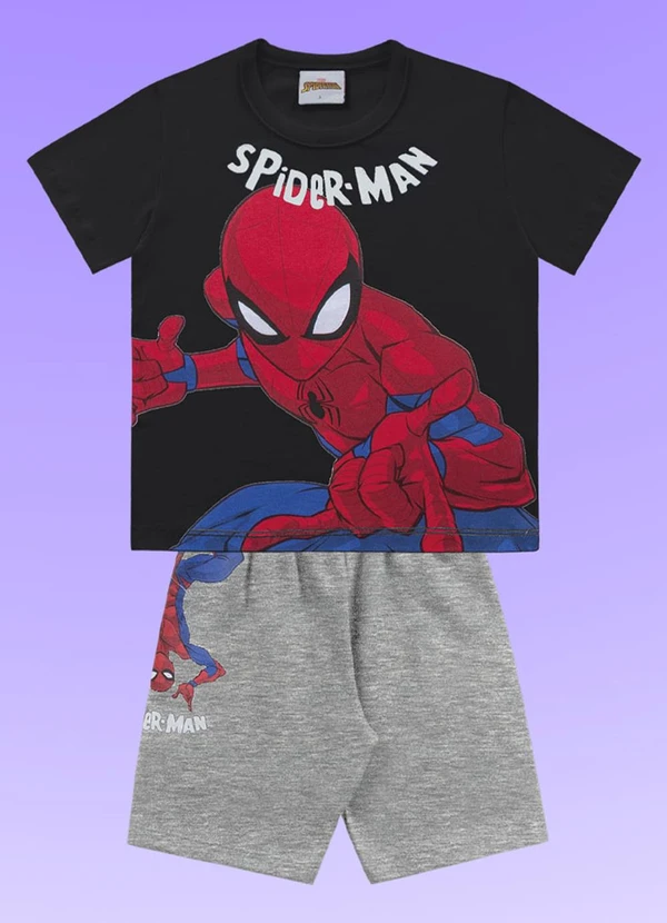 Fakini Kids - Conjunto Camiseta/Bermuda Spider-Man Preto