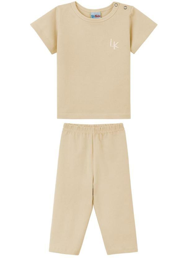 Lik Kids - Conjunto Camiseta e Calça Cotton Bordado Bege