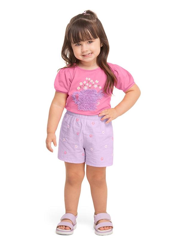 Marisol - Conjunto Curto Floral Infantil Feminino Rosa