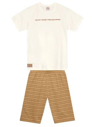 Brandili - Conjunto Infantil Menino com Listras Bege - BRANDILI