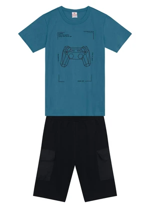 Brandili - Conjunto Infantil Menino de Video Game Azul - BRANDILI