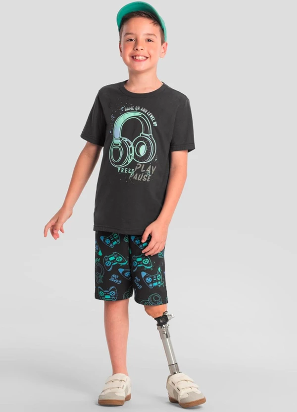 Brandili - Conjunto Infantil Menino Gamer Cinza