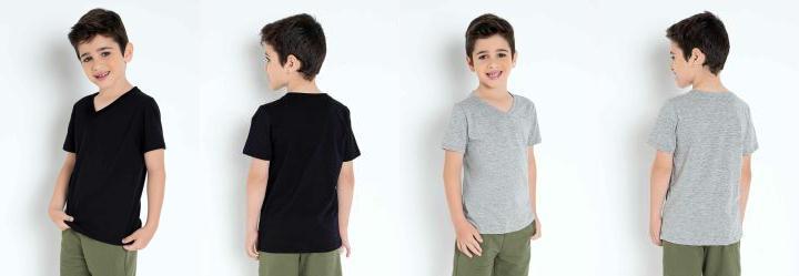 Kit 3 Camisetas com Gola V Unissex Infantil