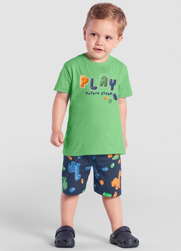 Brandili - Pijama Inf. de Construtor Brilha no Escuro Verde