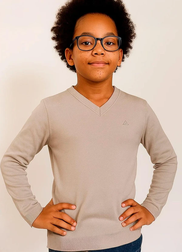 Doce Tom - Blusa,Suéter Gola V em Tricô Bege 2