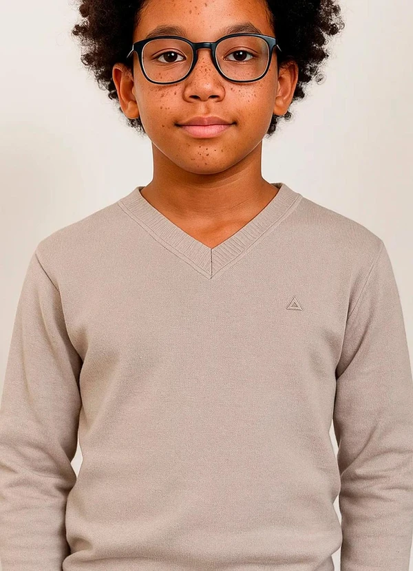 Doce Tom - Blusa,Suéter Gola V em Tricô Bege 3