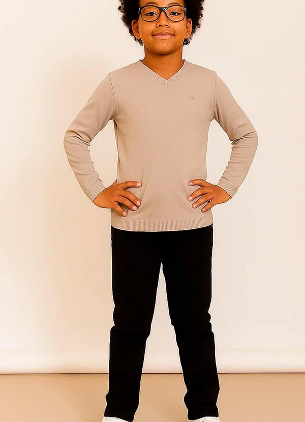 Doce Tom - Blusa,Suéter Gola V em Tricô Bege 5