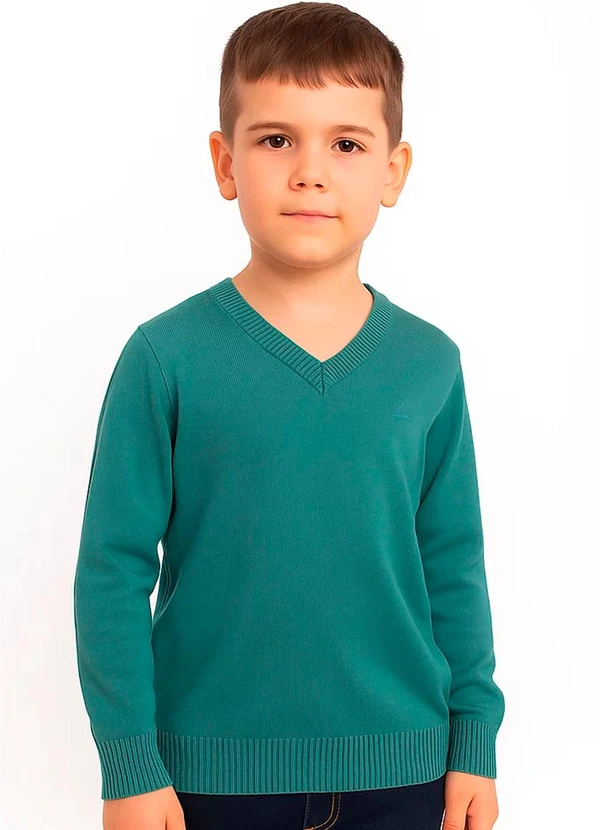 Doce Tom - Blusa,Suéter Gola V em Tricô Verde 1