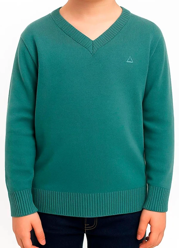 Doce Tom - Blusa,Suéter Gola V em Tricô Verde 2