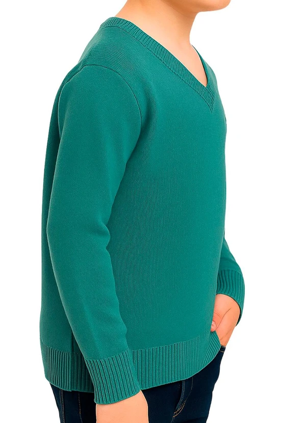 Doce Tom - Blusa,Suéter Gola V em Tricô Verde 3