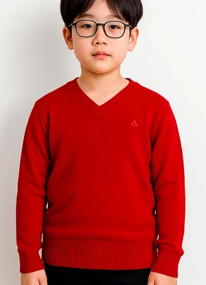 Doce Tom - Blusa,Suéter Gola V em Tricô Vermelho - DOCE TOM