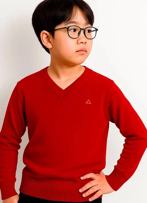 Doce Tom - Blusa,Suéter Gola V em Tricô Vermelho - DOCE TOM