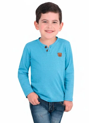 Ddk - Camisa Infantil Manga Longa Bordado Azul - DDK