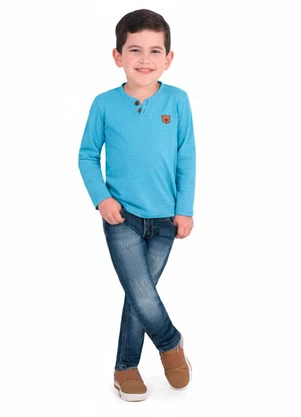 Ddk - Camisa Infantil Manga Longa Bordado Azul - DDK