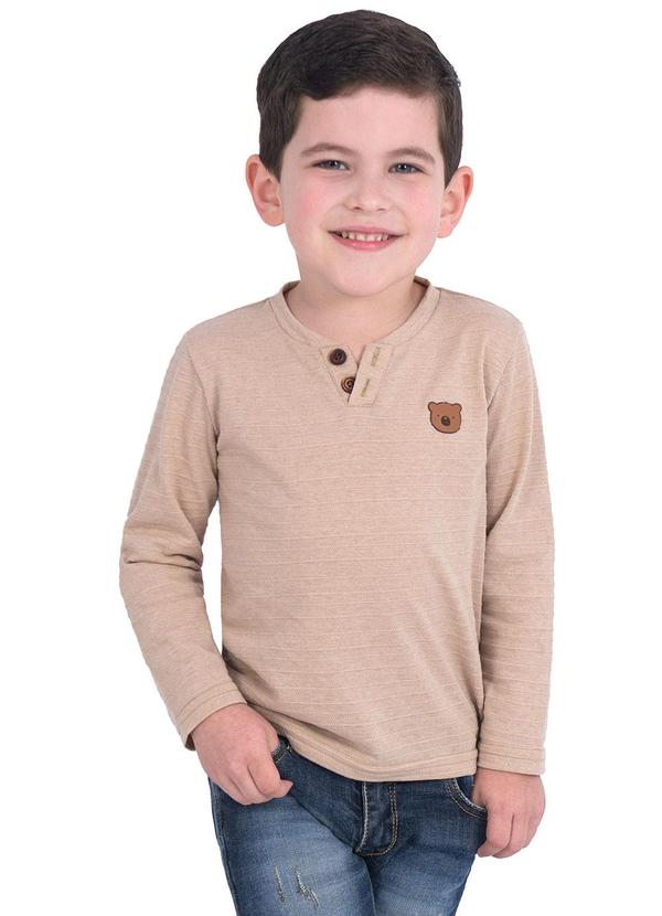 Ddk - Camisa Infantil Manga Longa Bordado Bege