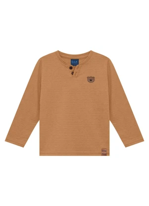 Ddk - Camisa Infantil Manga Longa Bordado Marrom - DDK