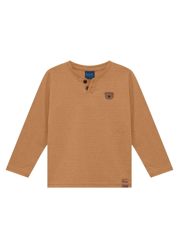 Ddk - Camisa Infantil Manga Longa Bordado Marrom