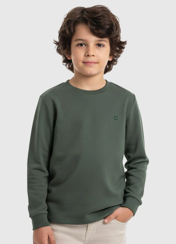 Carinhoso - Camiseta Básica Bordada em Malha Verde Militar
