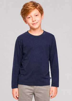 Marlan - Camiseta Básica Manga Longa Azul - MARLAN