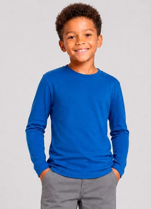 Marlan - Camiseta Básica Manga Longa Azul - MARLAN