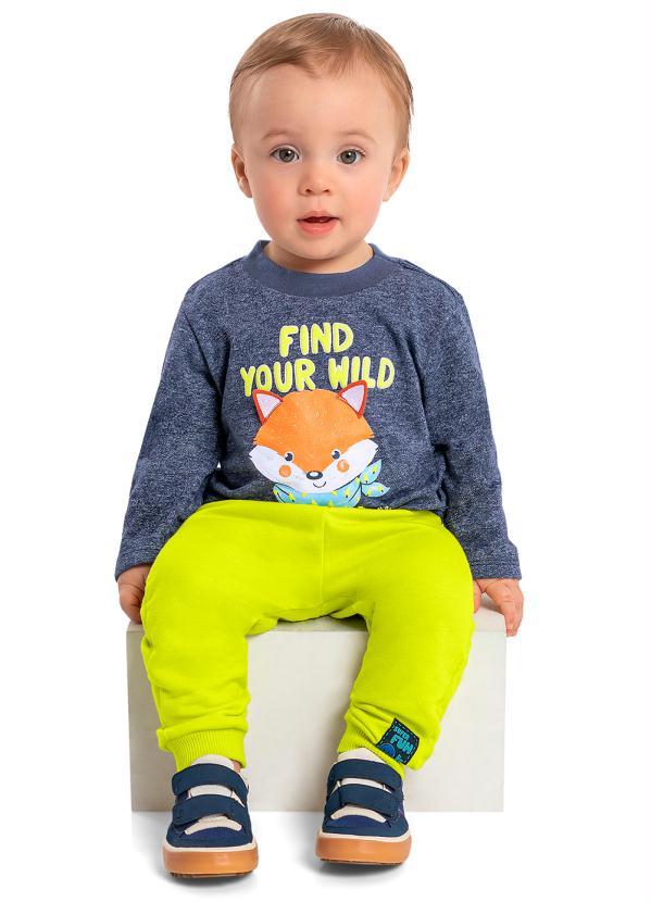 Quimby - Camiseta Bebê Manga Longa Botonê Azul 2