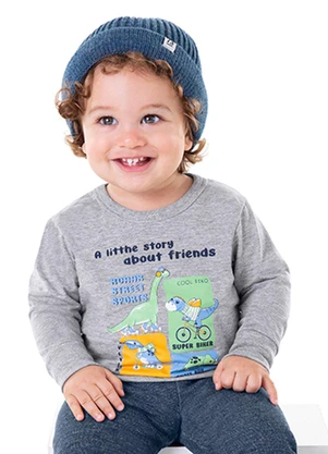 Marlan - Camiseta Bebê Manga Longa Dinos Baby Cinza - MARLAN