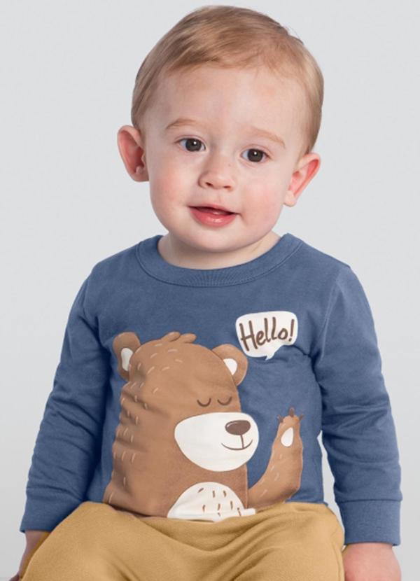 Brandili Baby - Camiseta Bebê Menino de UrsinhoAzul