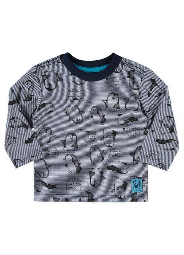 Quimby - Camiseta Bebê Menino Manga Longa Azul