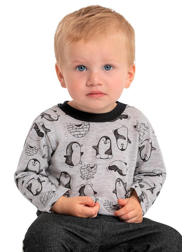 Quimby - Camiseta Bebê Menino Manga Longa Cinza 3