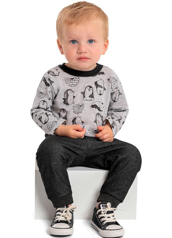 Quimby - Camiseta Bebê Menino Manga Longa Cinza 2