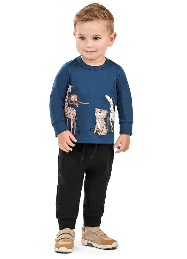 Elian - Camiseta Bebê Menino Manga Longa Safári Azul 2